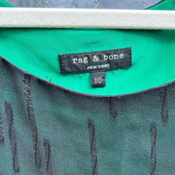 rag & bone Green & Black Silk Metallic Shift Dress, size 10 - Picture 13 of 15